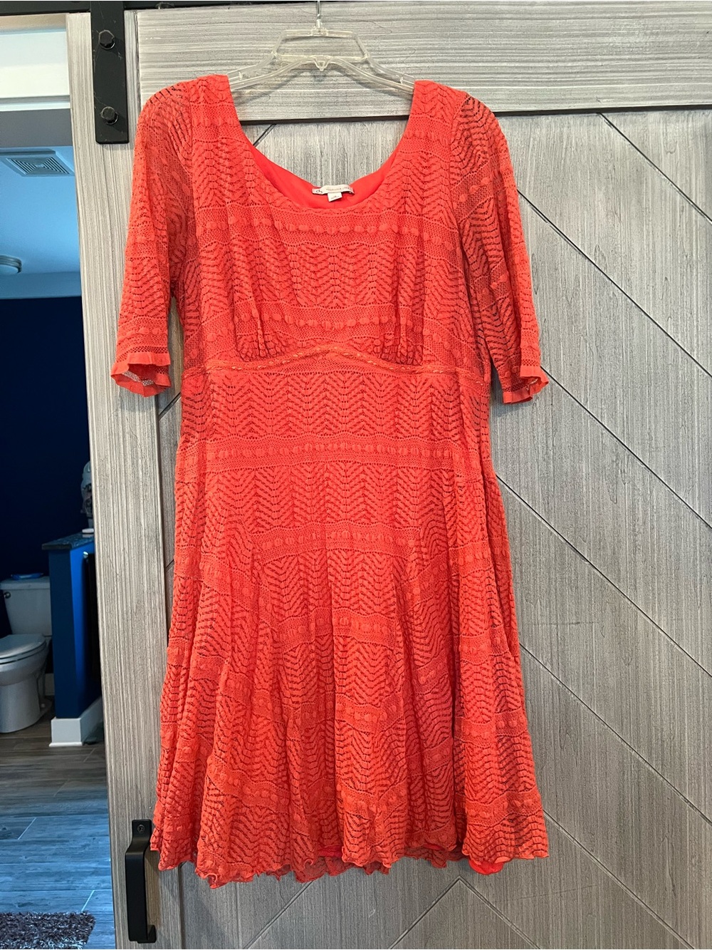 Women's Orange Lace Fit & Flare Dress